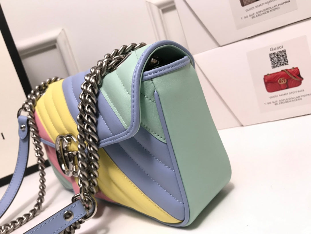 Gucci GG Marmont Small Matelassé Shoulder Bag - Pastel Rainbow Multicolored Leather