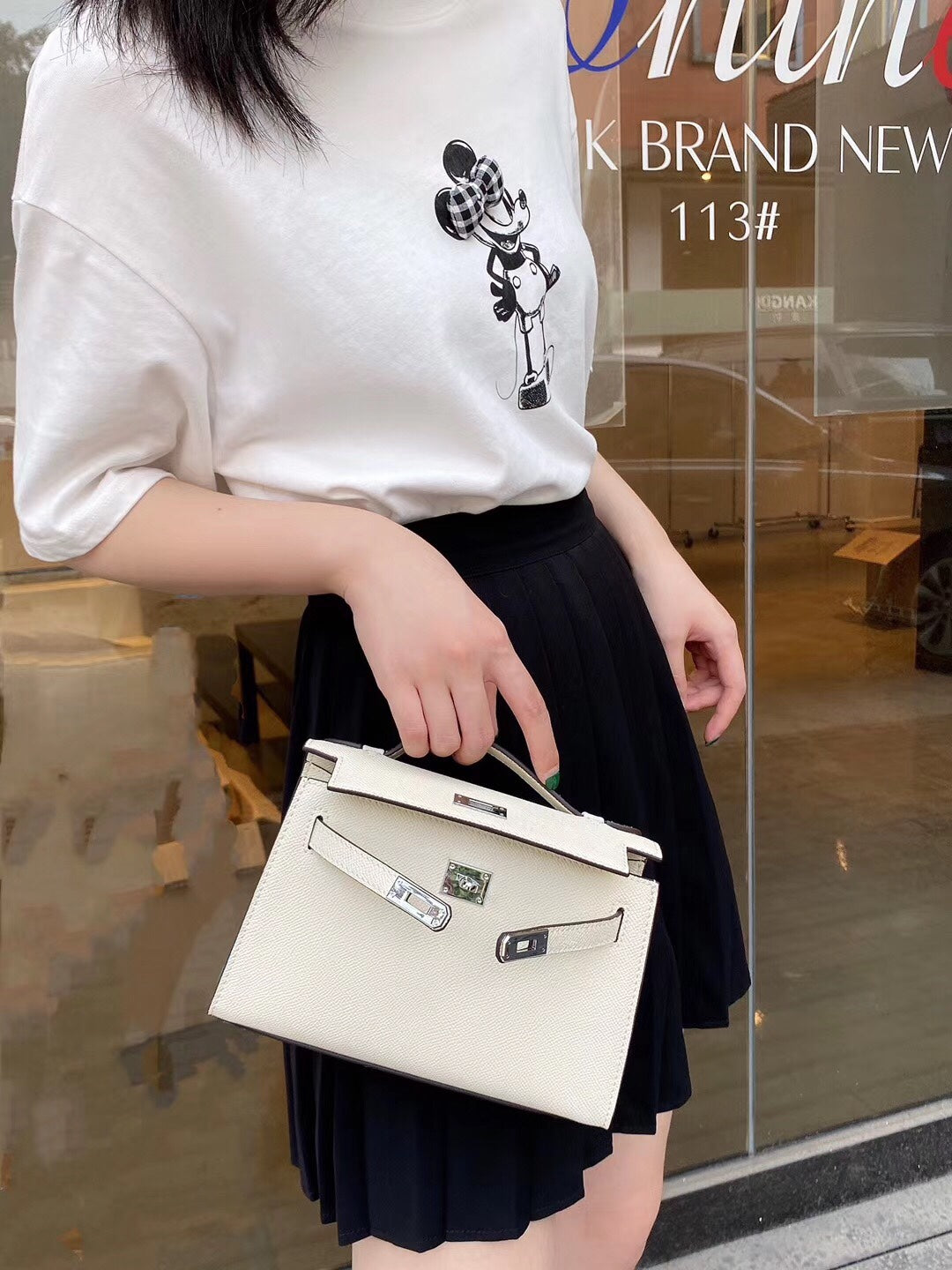Mini Kelly Style White Leather Crossbody Handbag for Women