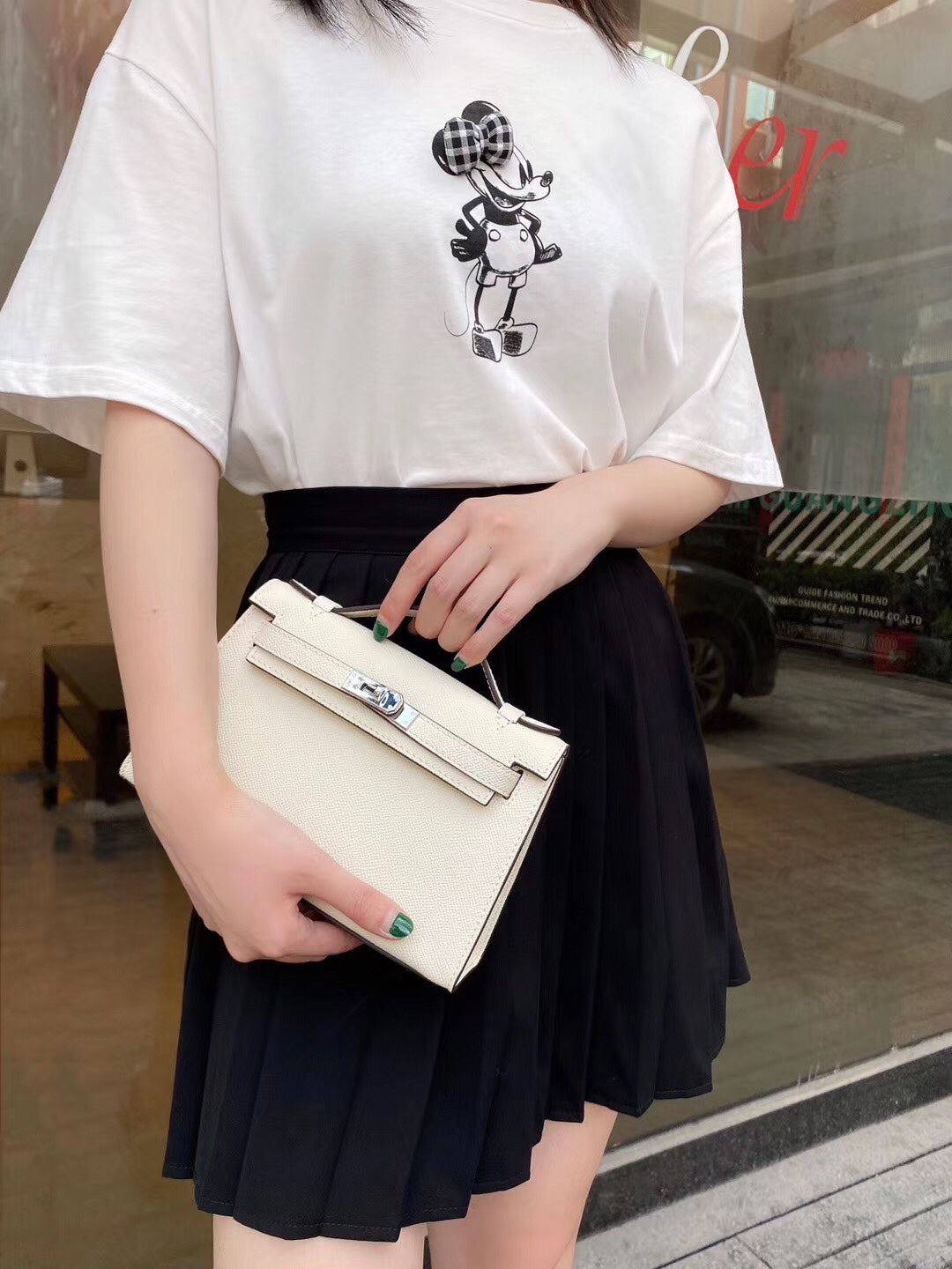 Mini Kelly Style White Leather Crossbody Handbag for Women