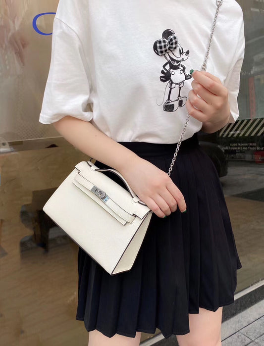 Mini Kelly Style White Leather Crossbody Handbag for Women