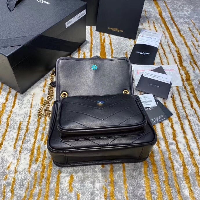 Saint Laurent Niki Baby Chain Bag in Black Quilted Leather
