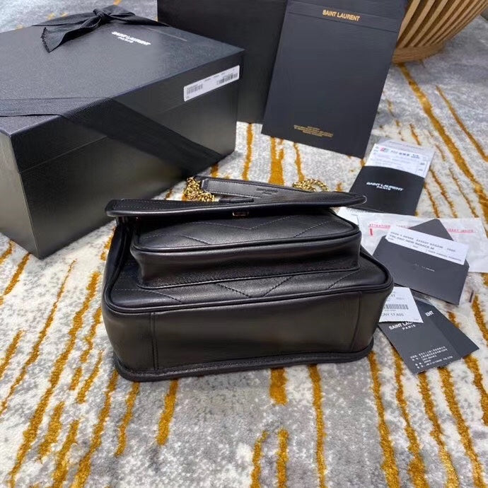 Saint Laurent Niki Baby Chain Bag in Black Quilted Leather