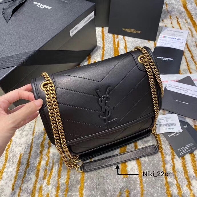 Saint Laurent Niki Baby Chain Bag in Black Quilted Leather