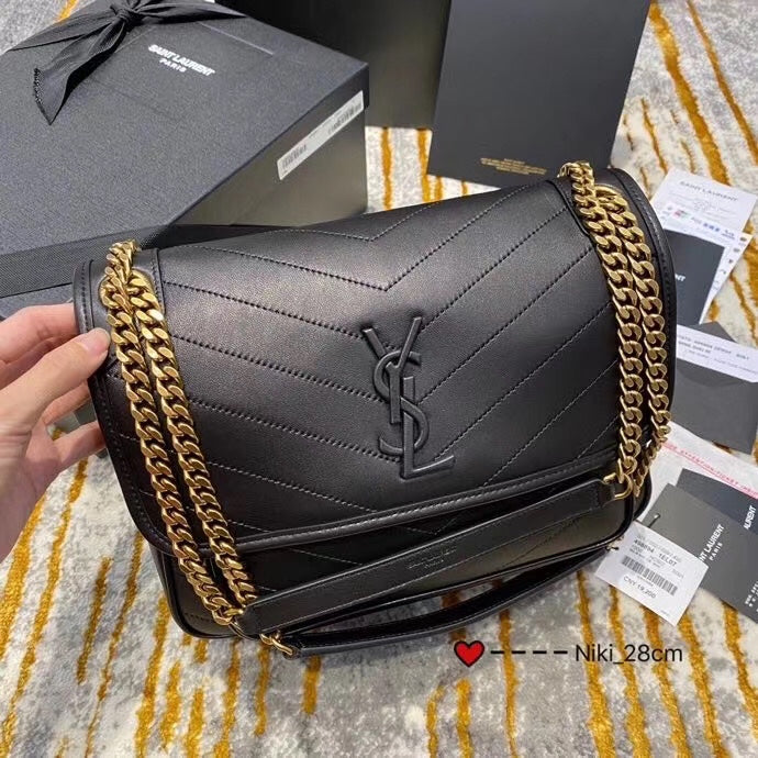 Saint Laurent Niki Medium Shoulder Bag - Black Quilted Leather with Gold-Tone Hardware