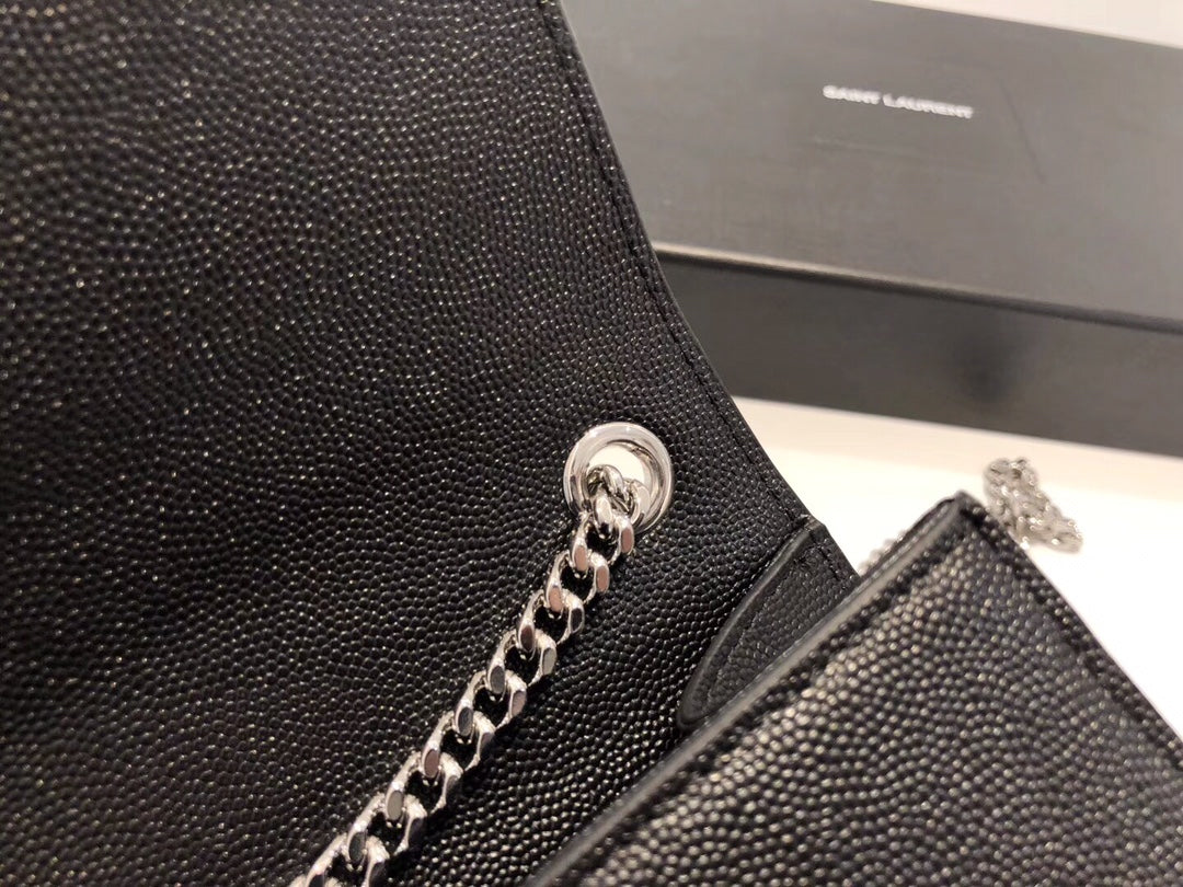 Saint Laurent Kate Small Tassel Shoulder Bag in Black Grained Leather