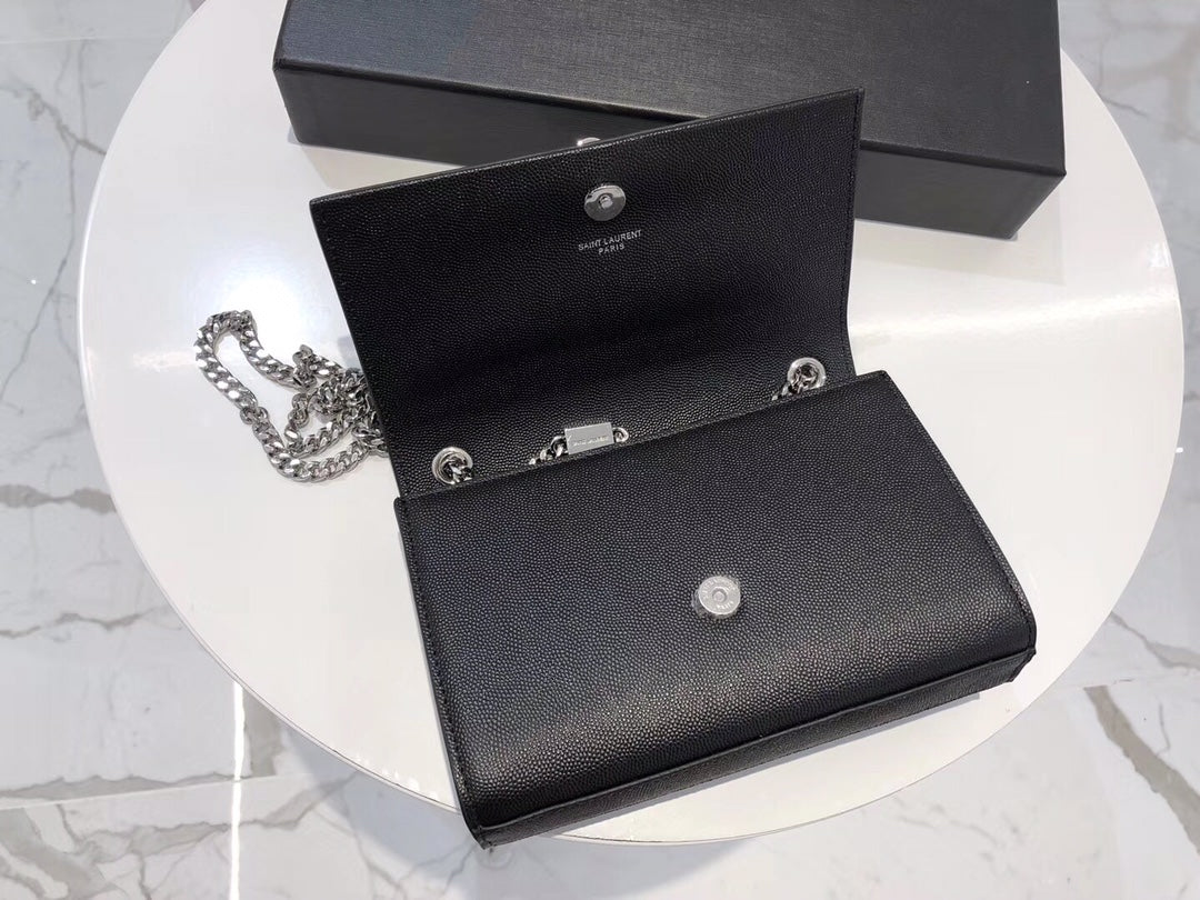 Saint Laurent Kate Small Tassel Shoulder Bag in Black Grained Leather