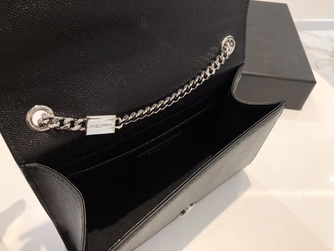 Saint Laurent Kate Small Tassel Shoulder Bag in Black Grained Leather