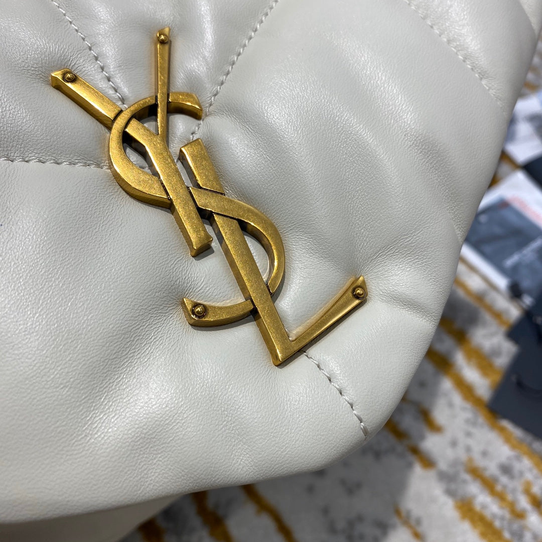 Saint Laurent Loulou Puffer Small in Quilted Lambskin - White/Gold