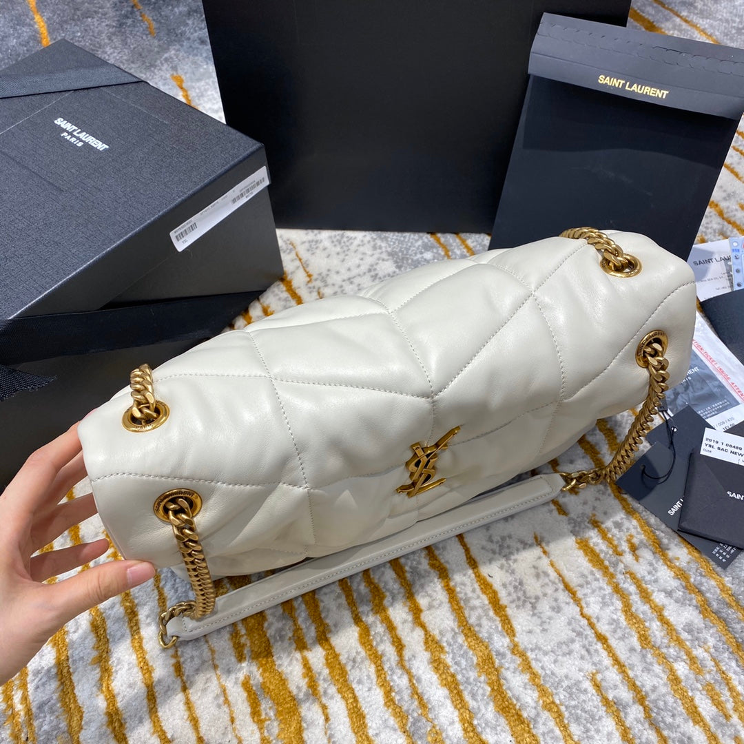 Saint Laurent Loulou Puffer Small in Quilted Lambskin - White/Gold
