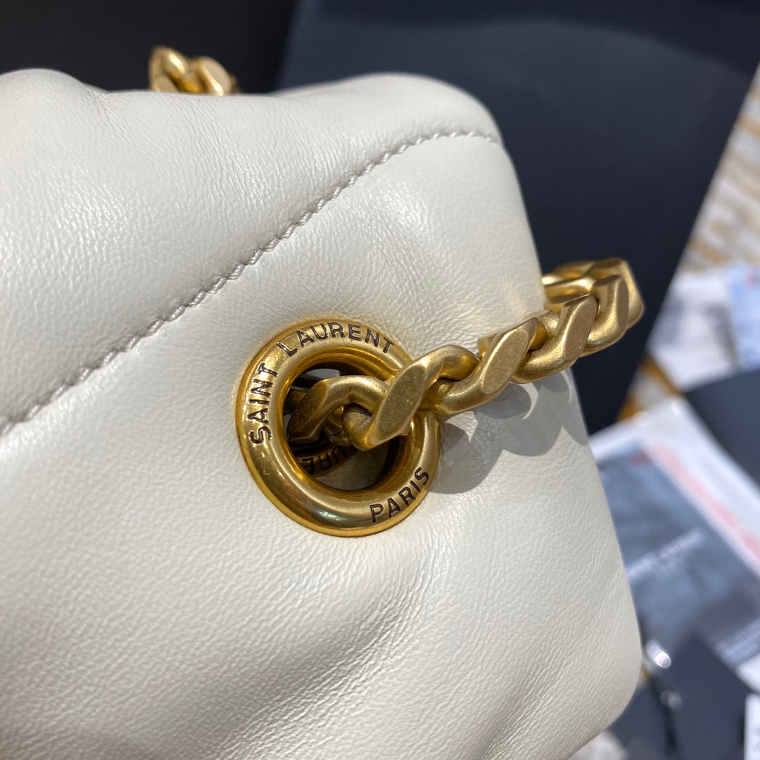 Saint Laurent Loulou Puffer Small in Quilted Lambskin - White/Gold