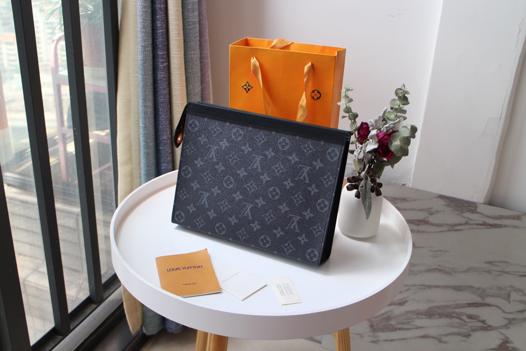 Luxury Monogram Gradient Clutch Bag - Black Designer Pouch with Rainbow Logo