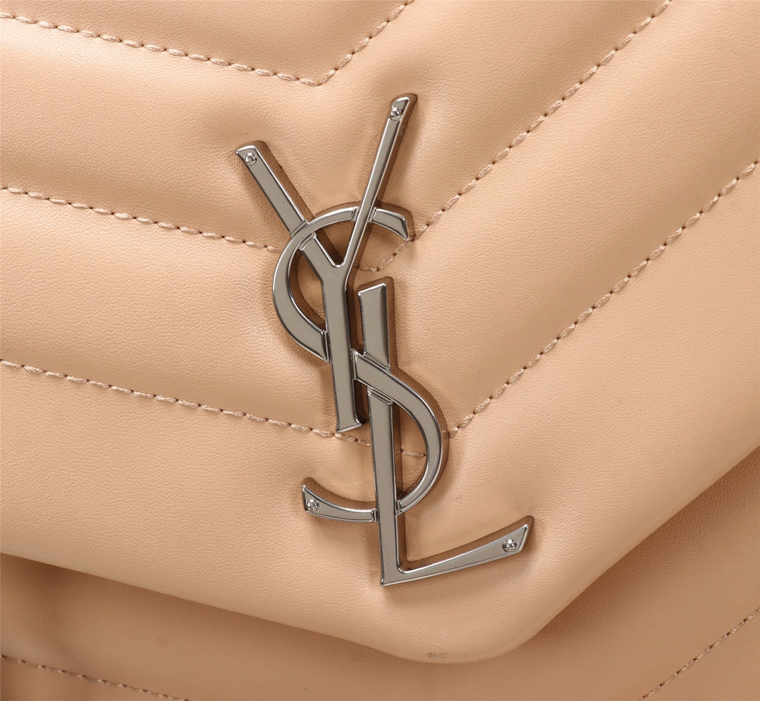 Saint Laurent Loulou Medium Chain Bag in Quilted Leather - Nude Beige