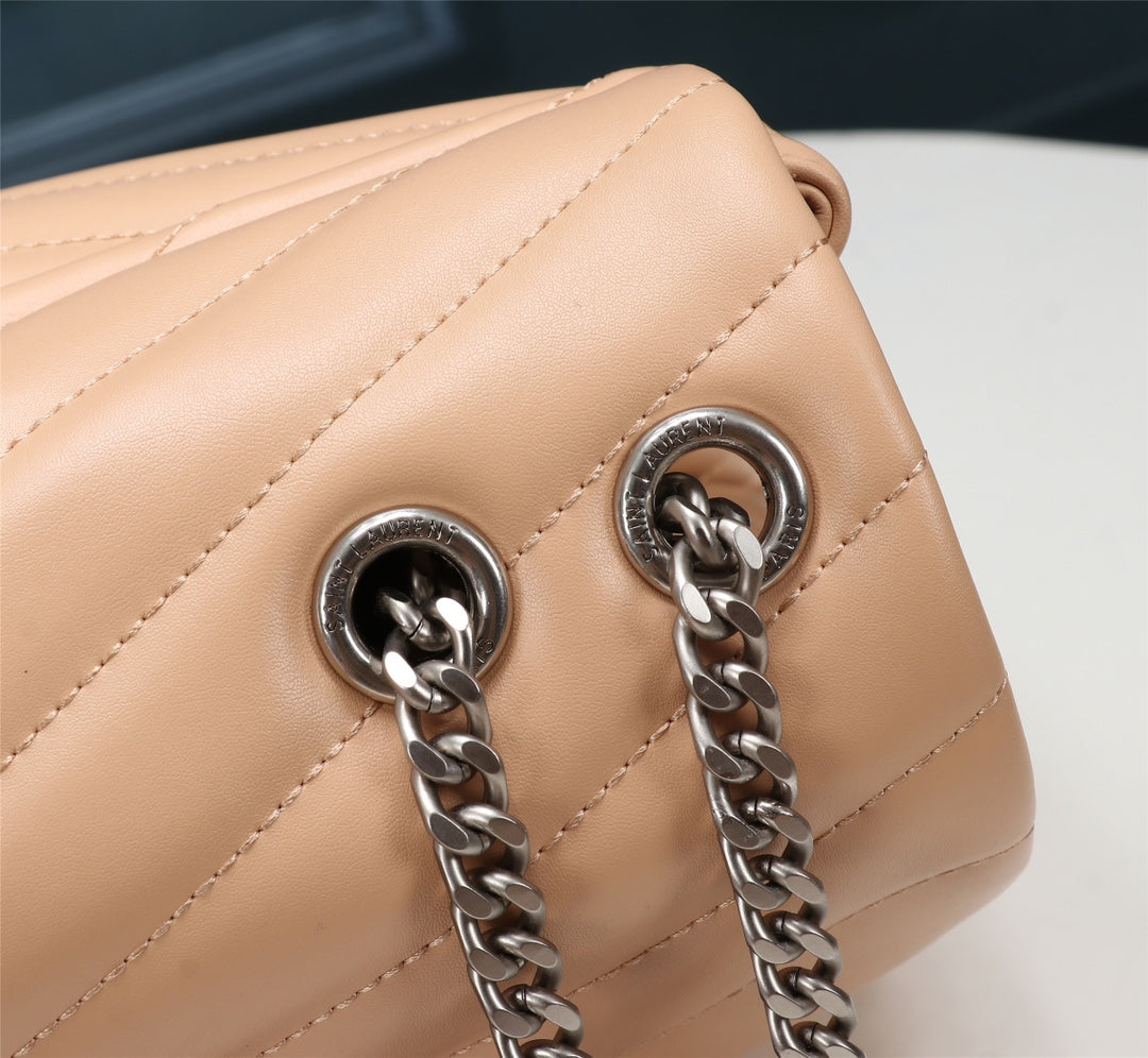Saint Laurent Loulou Medium Chain Bag in Quilted Leather - Nude Beige