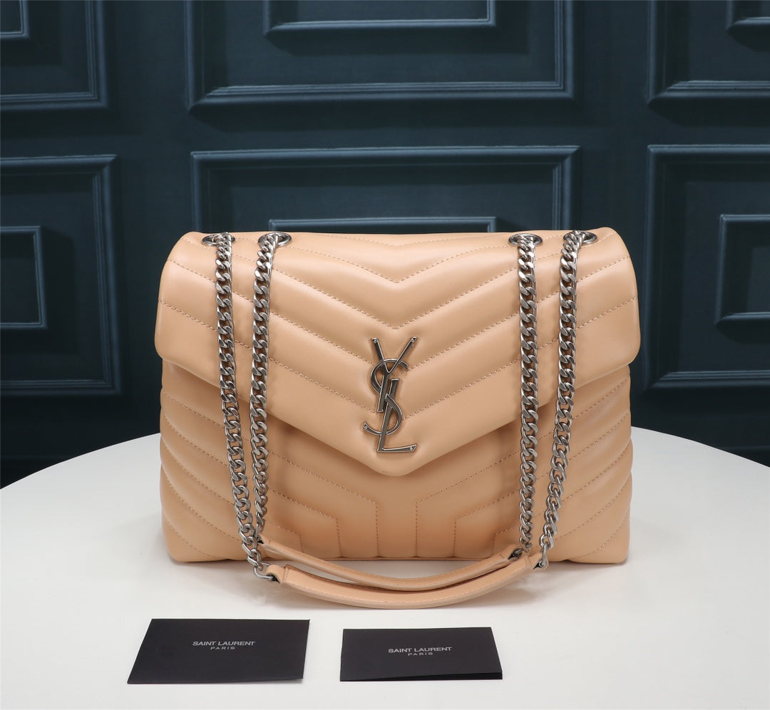 Saint Laurent Loulou Medium Chain Bag in Quilted Leather - Nude Beige