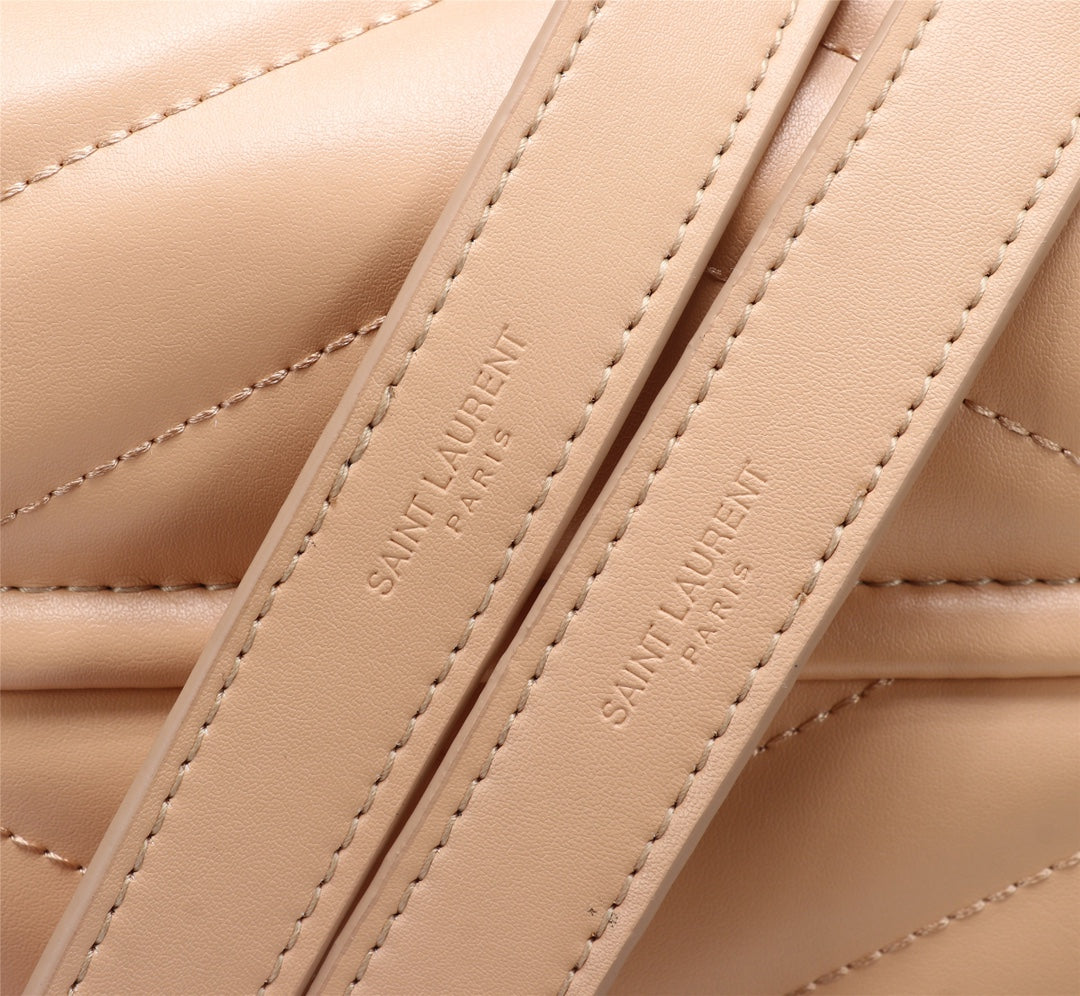 Saint Laurent Loulou Medium Chain Bag in Quilted Leather - Nude Beige