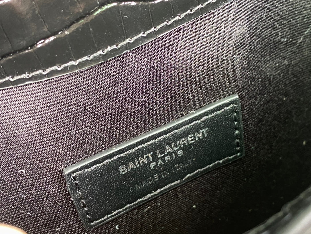 Saint Laurent Monogram Envelope Wallet in Crocodile-Embossed Leather - Black