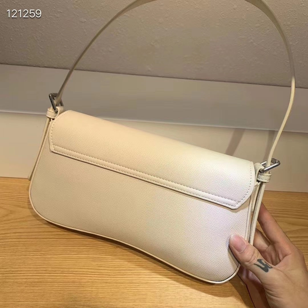 Elegant White Leather H-Logo Shoulder Bag with Silver-Tone Hardware