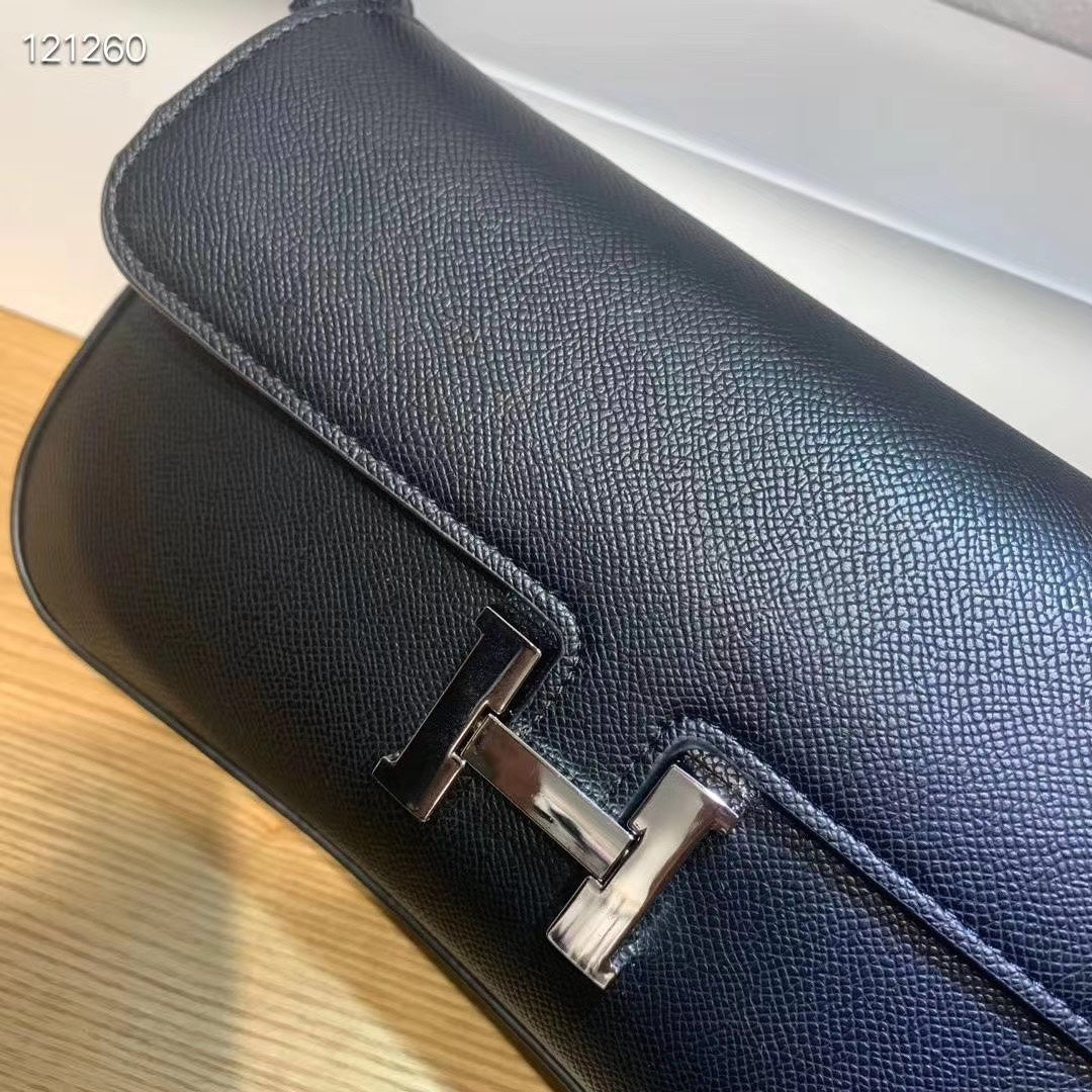 Women's Classic Black Leather H-Buckle Shoulder Bag - Elegant Flap Handbag