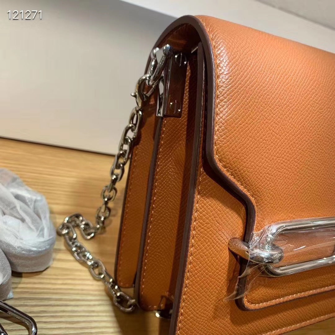 Women's Tan Structured Crossbody Bag with Silver-Tone Metal Bar Detail