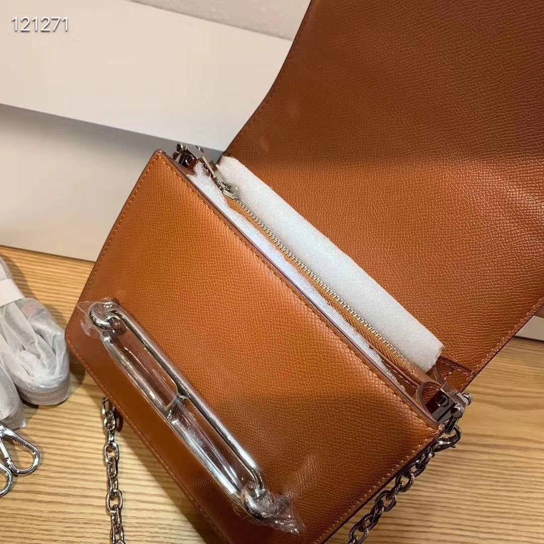 Women's Tan Structured Crossbody Bag with Silver-Tone Metal Bar Detail