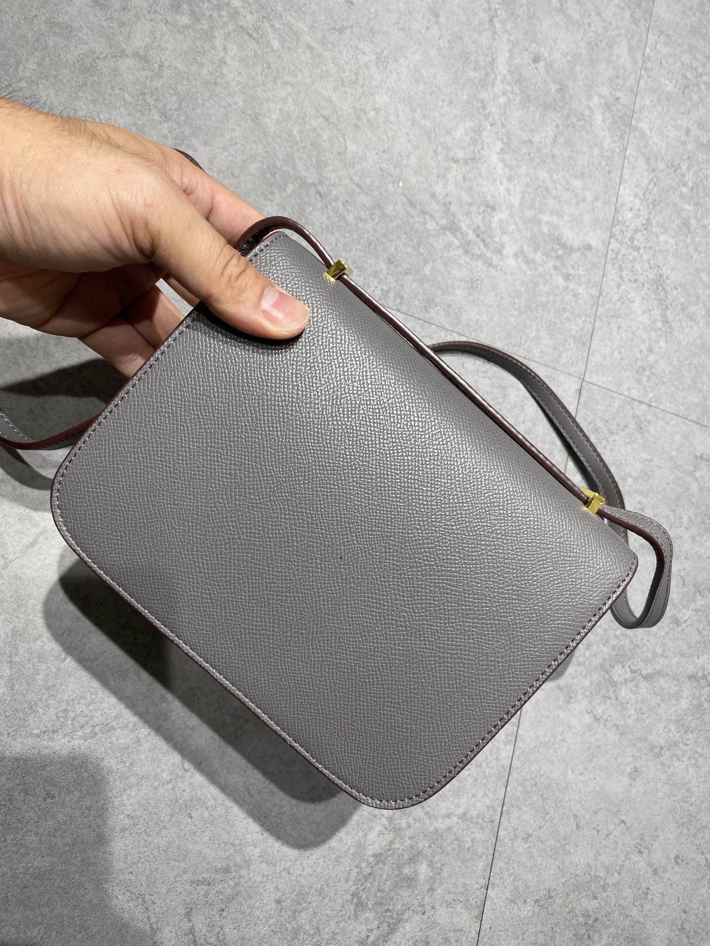 Hermes Constance Gray Leather Shoulder Bag with Gold Hardware