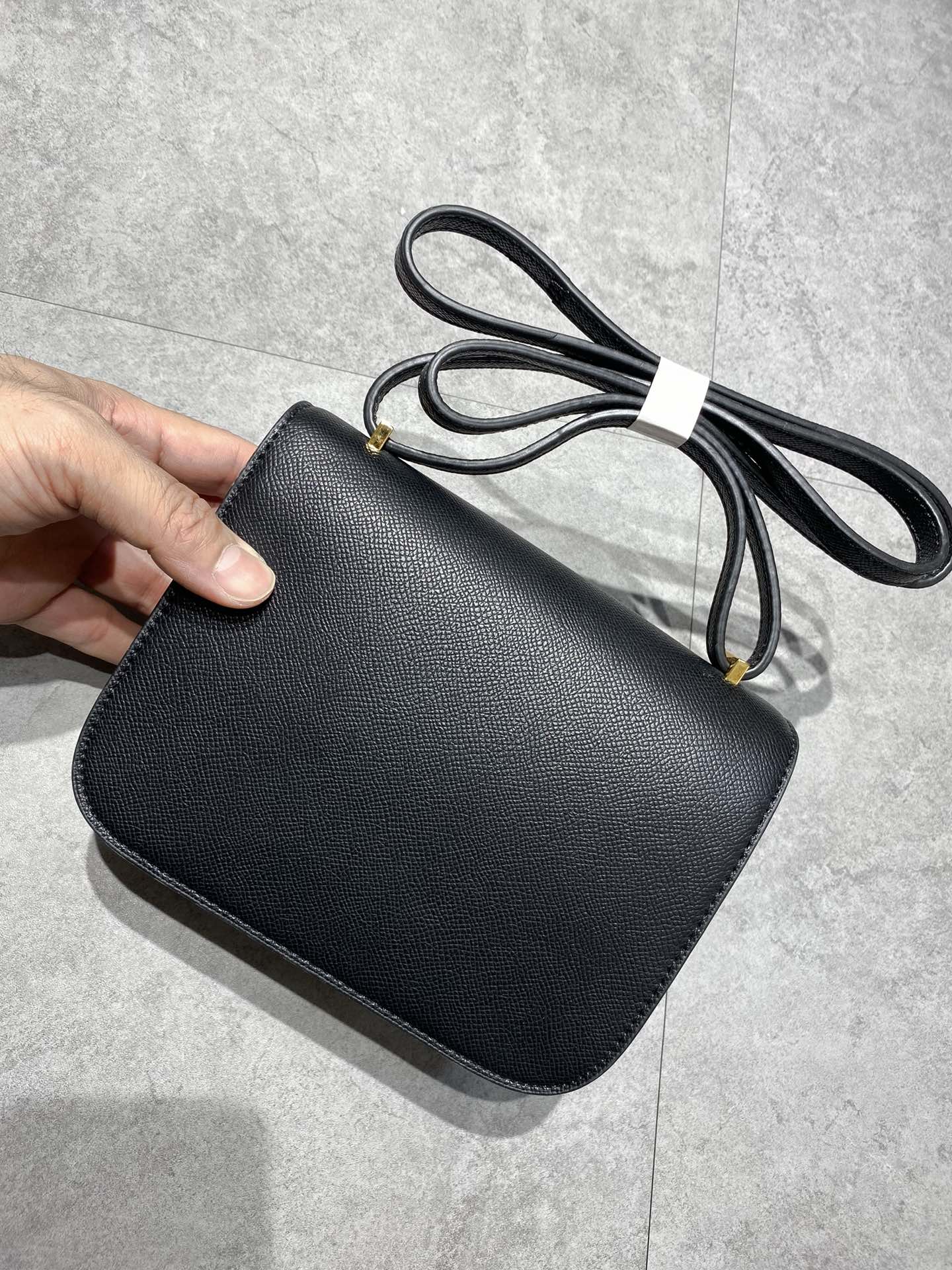 Women's Black Textured Leather Mini Crossbody Bag with Gold H-Clasp