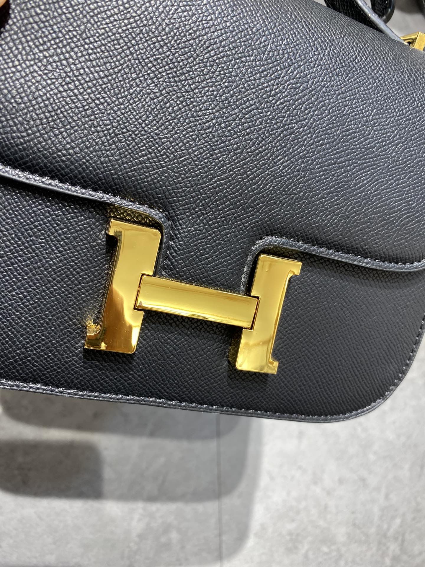 Women's Black Textured Leather Mini Crossbody Bag with Gold H-Clasp