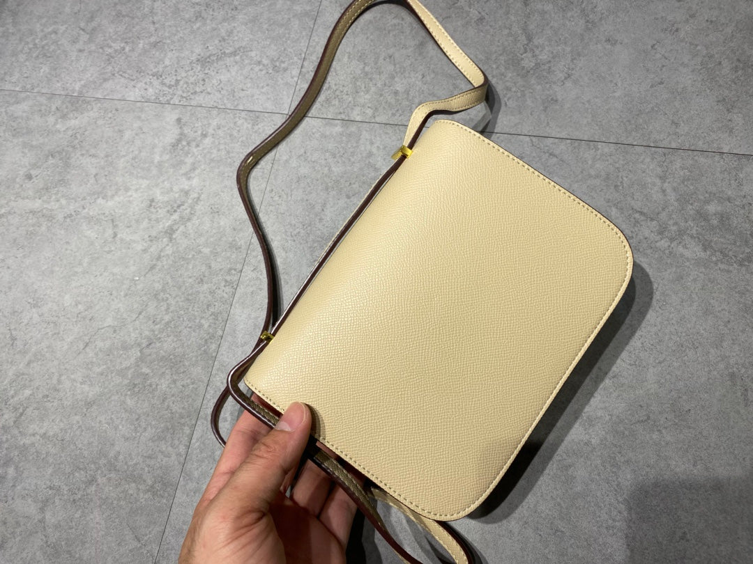Luxury Cream Leather H-Buckle Shoulder Bag - Elegant Crossbody Handbag for Women