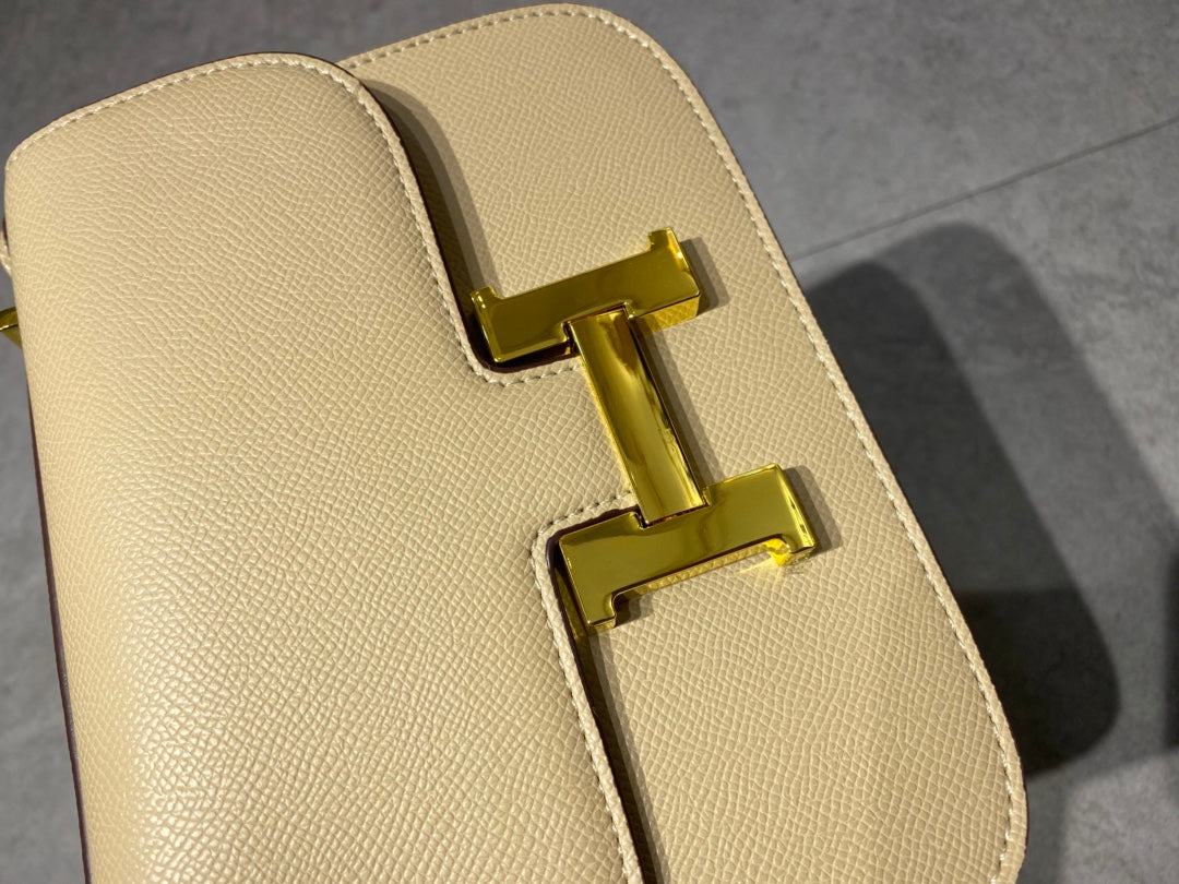 Luxury Cream Leather H-Buckle Shoulder Bag - Elegant Crossbody Handbag for Women