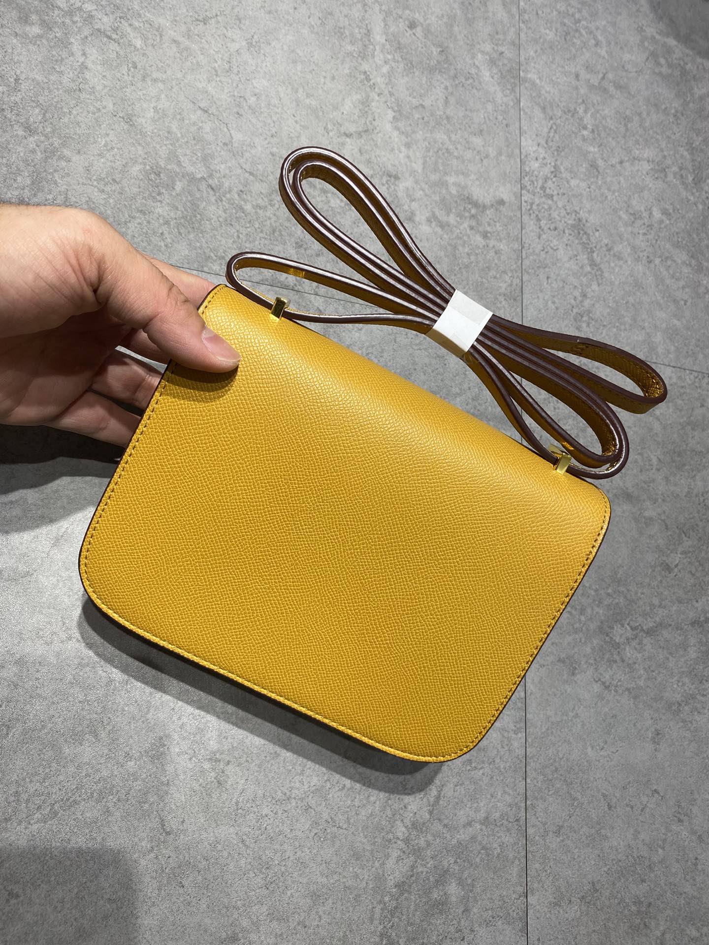 Mustard Yellow Leather Shoulder Bag with Gold H-Clasp - Small Crossbody Handbag