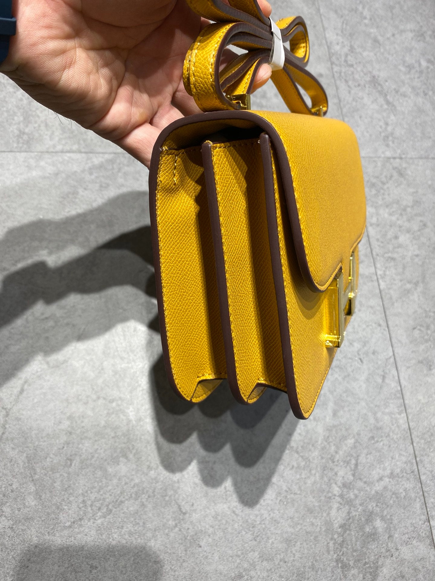 Mustard Yellow Leather Shoulder Bag with Gold H-Clasp - Small Crossbody Handbag