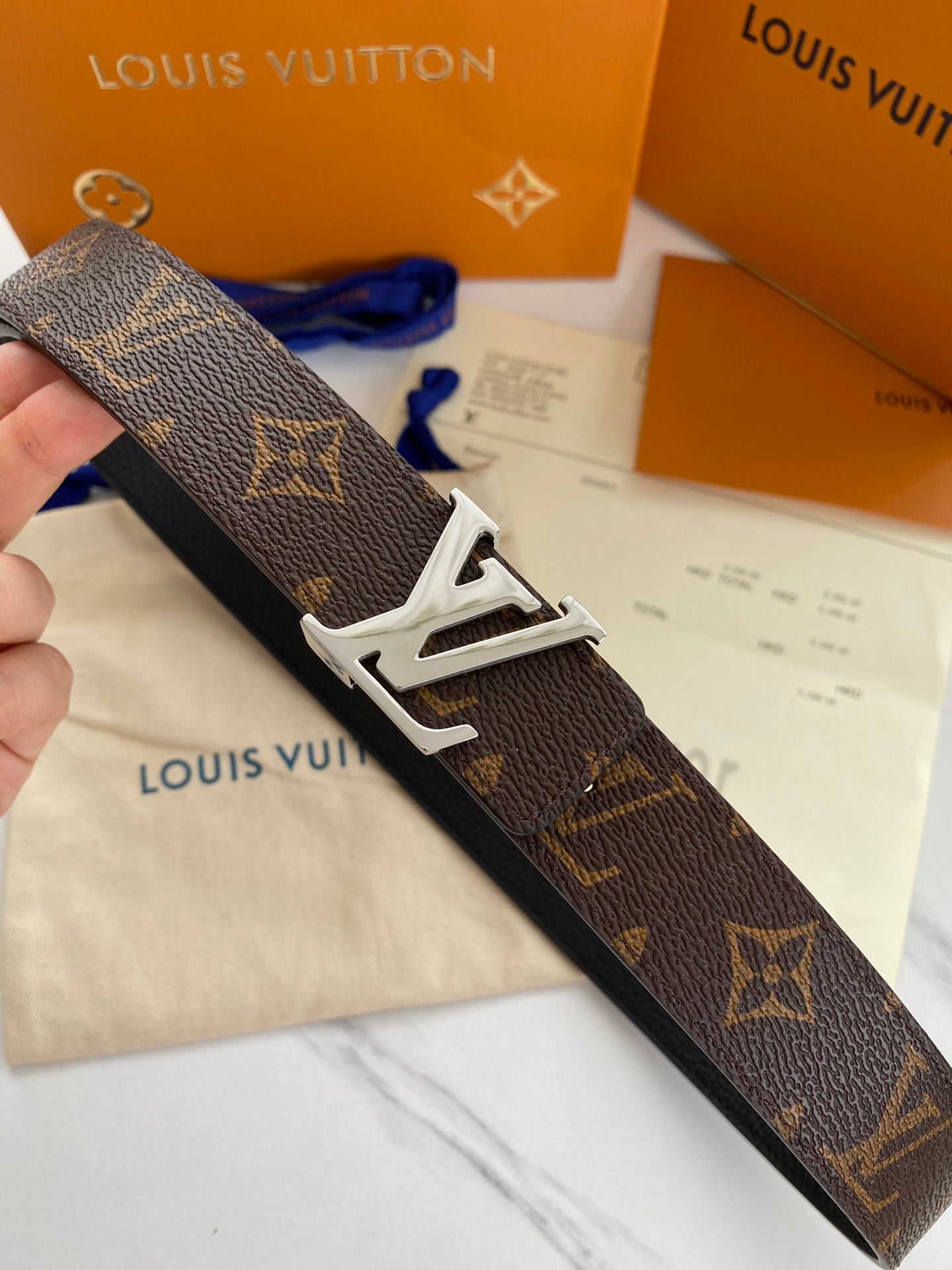 Louis Vuitton Men's LV Initiales 40mm Belt in Monogram Canvas with Silver-Tone Buckle, Brown