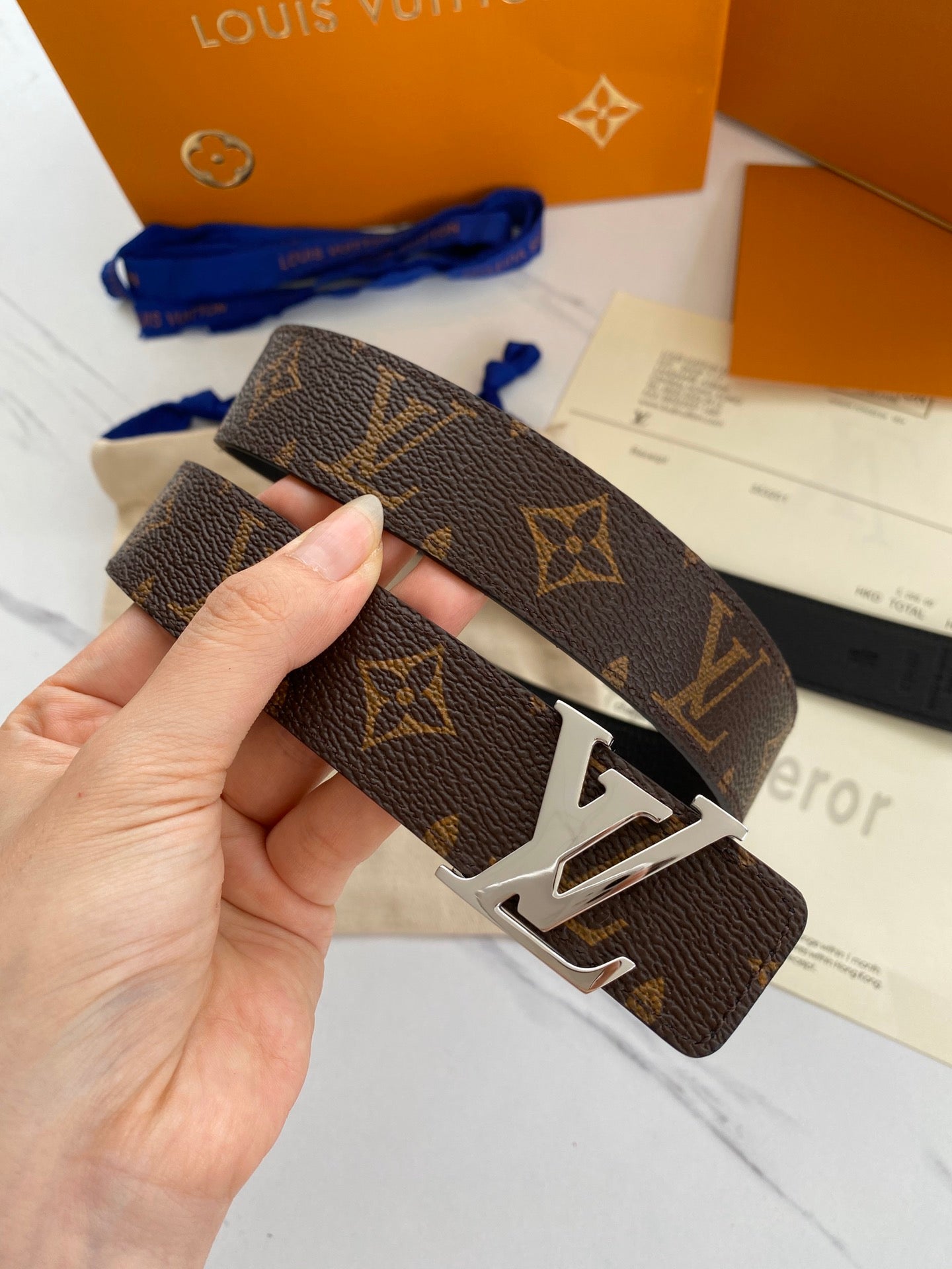Louis Vuitton Men's LV Initiales 40mm Belt in Monogram Canvas with Silver-Tone Buckle, Brown
