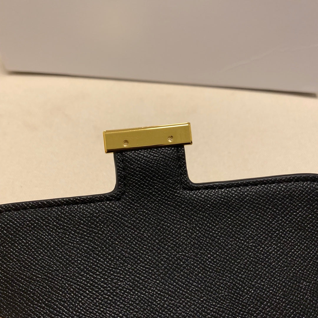 Elegant Black Leather Crossbody Bag with Gold H Clasp - Classic Mini Shoulder Bag