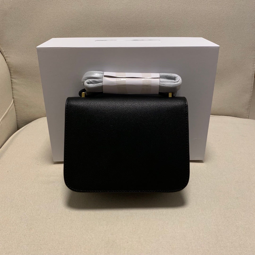 Elegant Black Leather Crossbody Bag with Gold H Clasp - Classic Mini Shoulder Bag