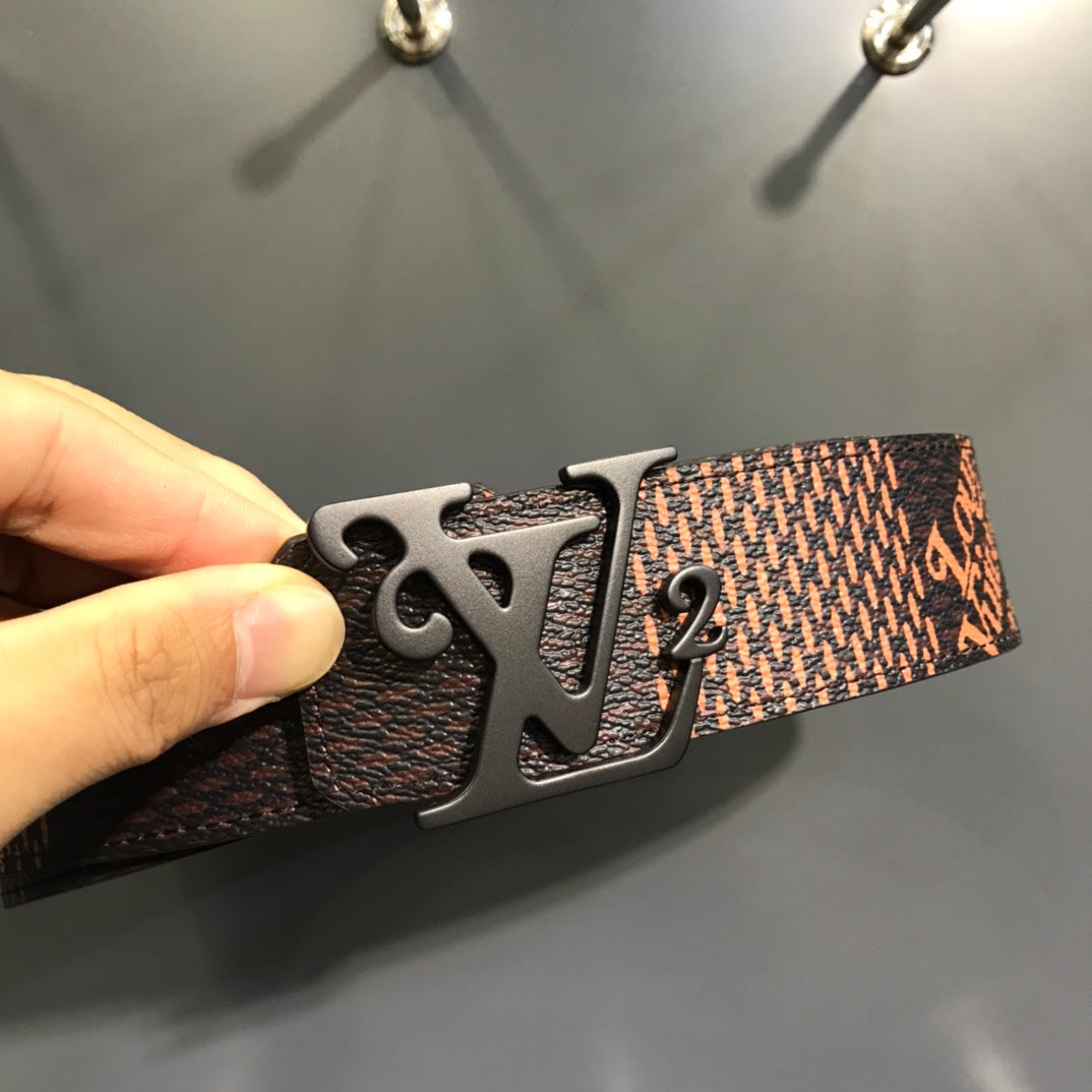 Louis Vuitton x Nigo Squared LV Initiales Belt, Matte Black Buckle, Giant Damier Ebene Canvas, Men's Designer Accessory
