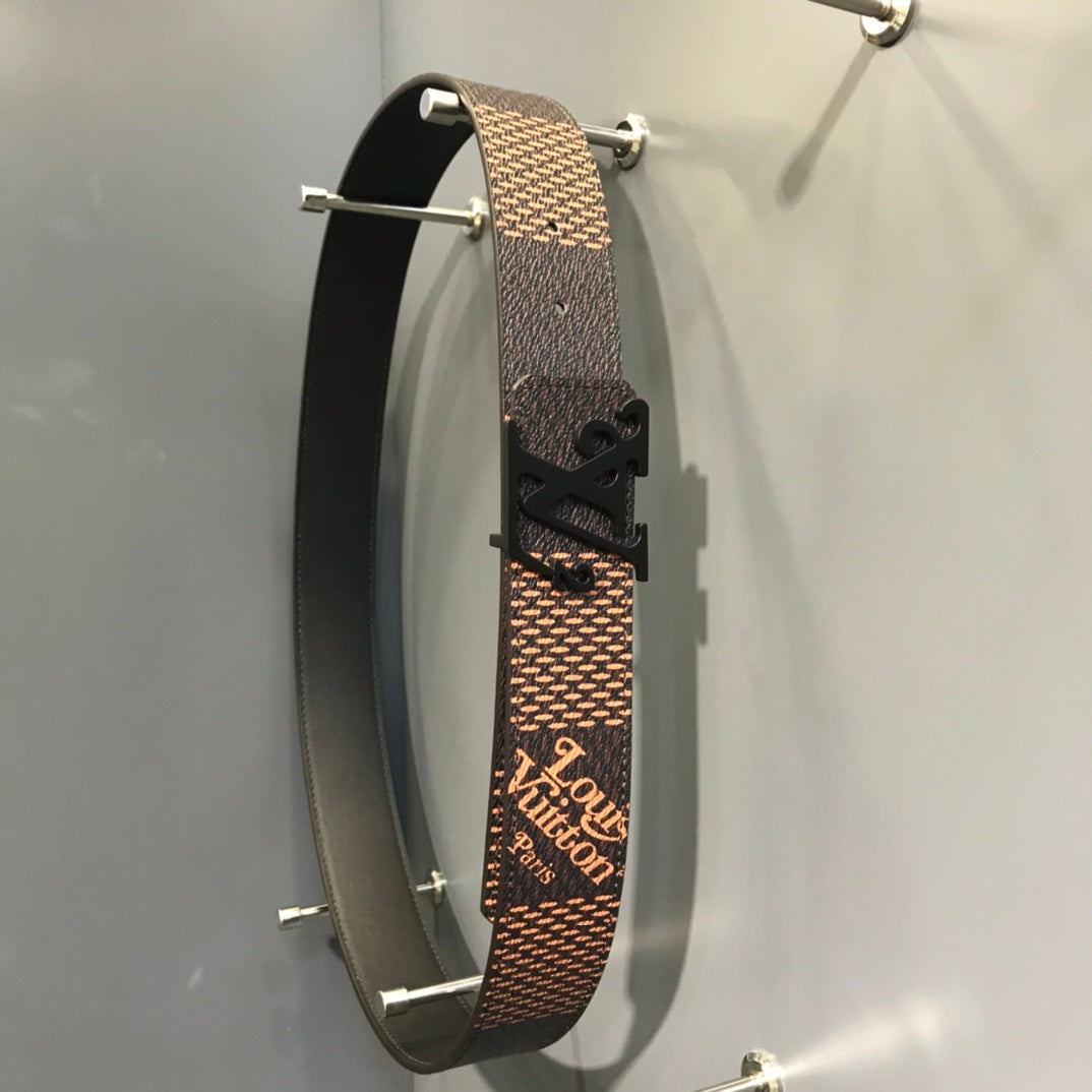 Louis Vuitton x Nigo Squared LV Initiales Belt, Matte Black Buckle, Giant Damier Ebene Canvas, Men's Designer Accessory