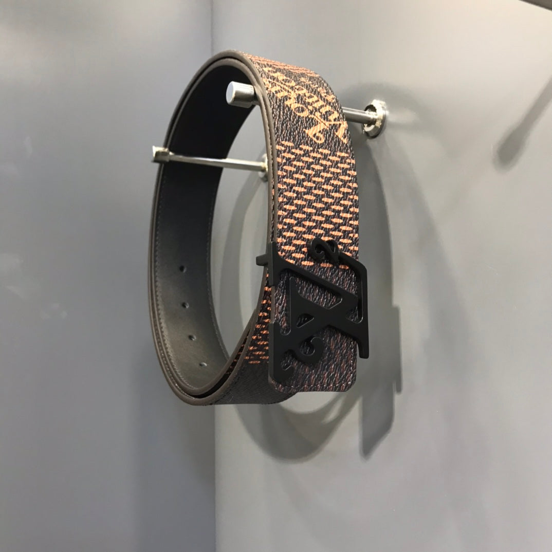 Louis Vuitton x Nigo Squared LV Initiales Belt, Matte Black Buckle, Giant Damier Ebene Canvas, Men's Designer Accessory