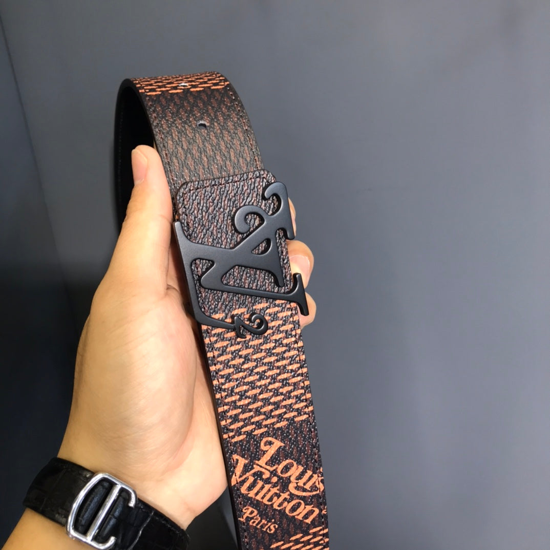 Louis Vuitton x Nigo Squared LV Initiales Belt, Matte Black Buckle, Giant Damier Ebene Canvas, Men's Designer Accessory
