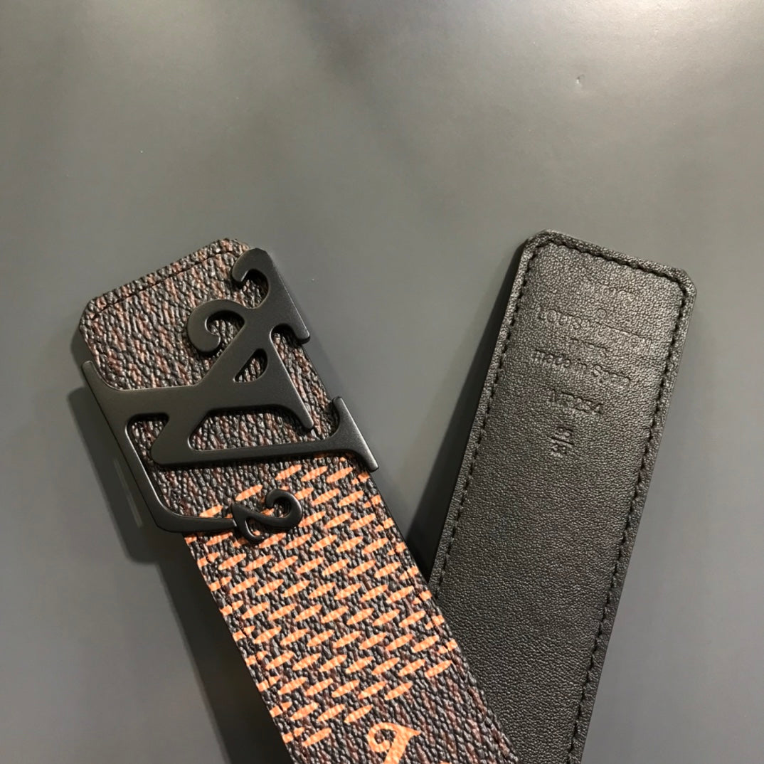 Louis Vuitton x Nigo Squared LV Initiales Belt, Matte Black Buckle, Giant Damier Ebene Canvas, Men's Designer Accessory
