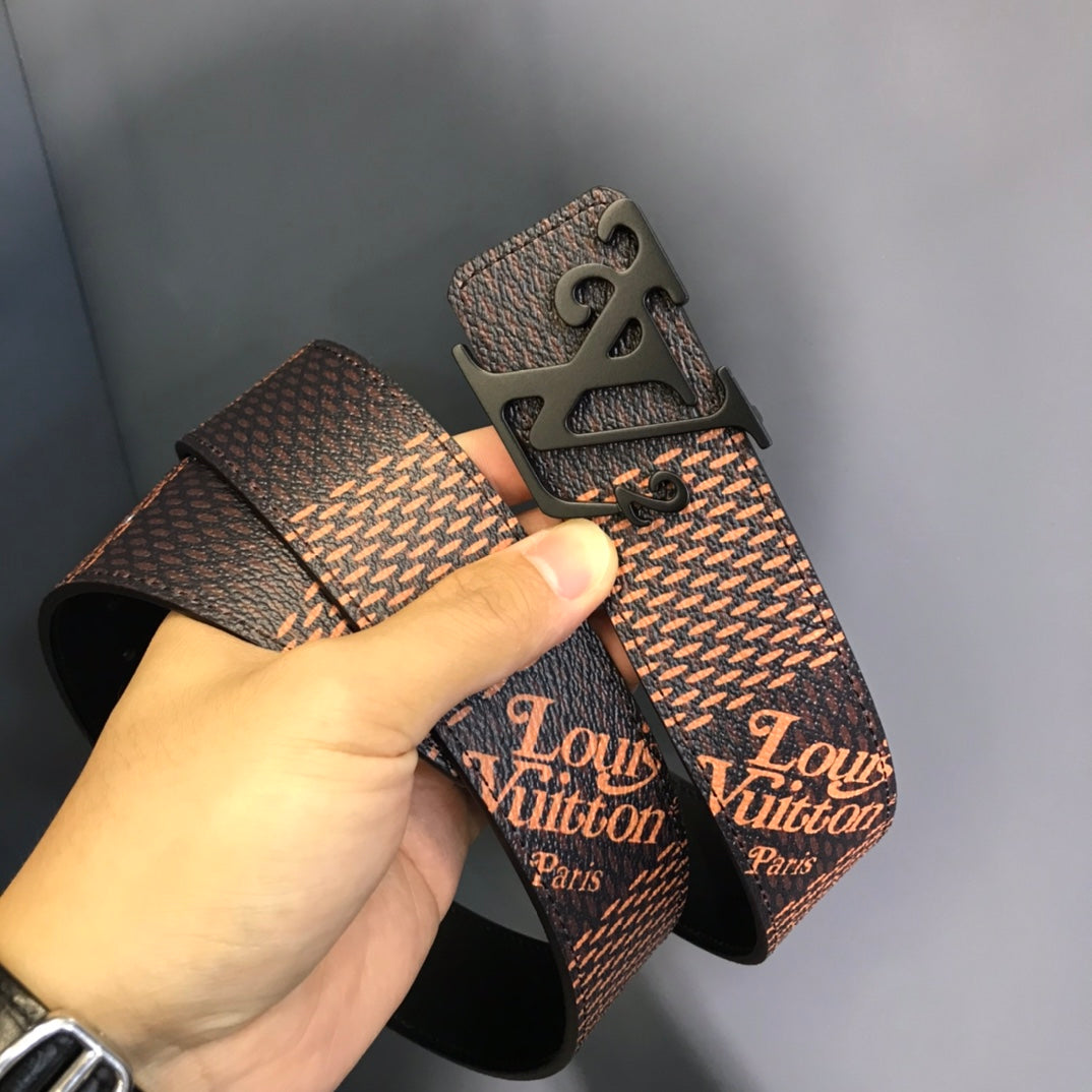Louis Vuitton x Nigo Squared LV Initiales Belt, Matte Black Buckle, Giant Damier Ebene Canvas, Men's Designer Accessory
