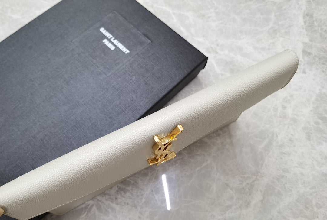 Saint Laurent Cassandre Beige Leather Envelope Pouch Clutch