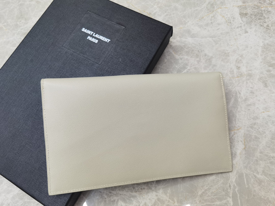 Saint Laurent Cassandre Beige Leather Envelope Pouch Clutch
