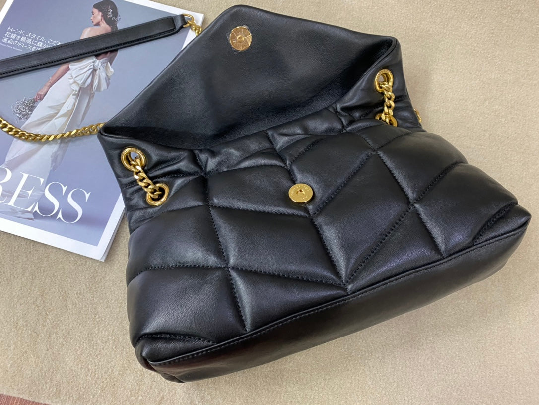 Saint Laurent Loulou Puffer Small Bag in Quilted Lambskin - Black with Gold Hardware