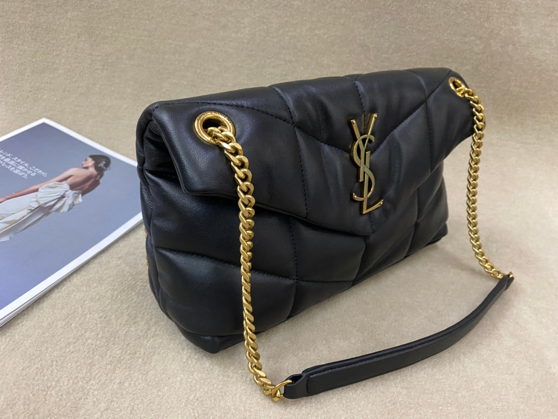 Saint Laurent Loulou Puffer Small Bag in Quilted Lambskin - Black with Gold Hardware