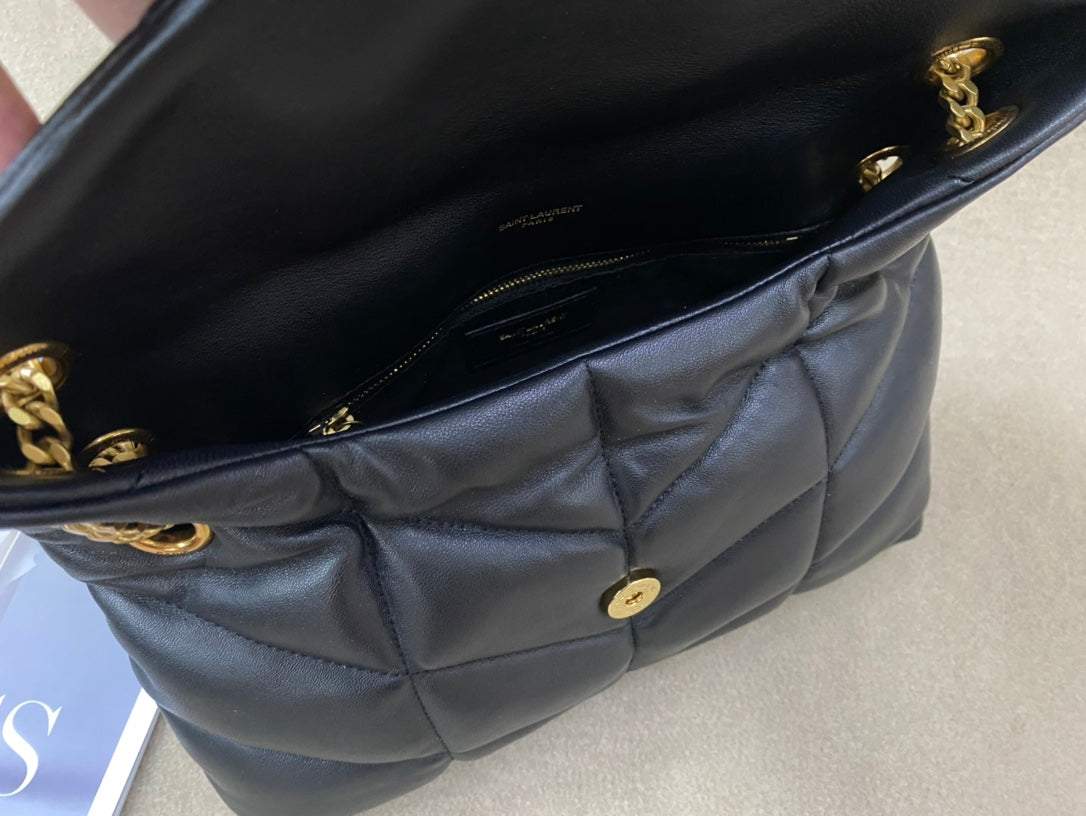 Saint Laurent Loulou Puffer Small Bag in Quilted Lambskin - Black with Gold Hardware