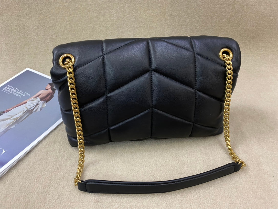 Saint Laurent Loulou Puffer Small Bag in Quilted Lambskin - Black with Gold Hardware