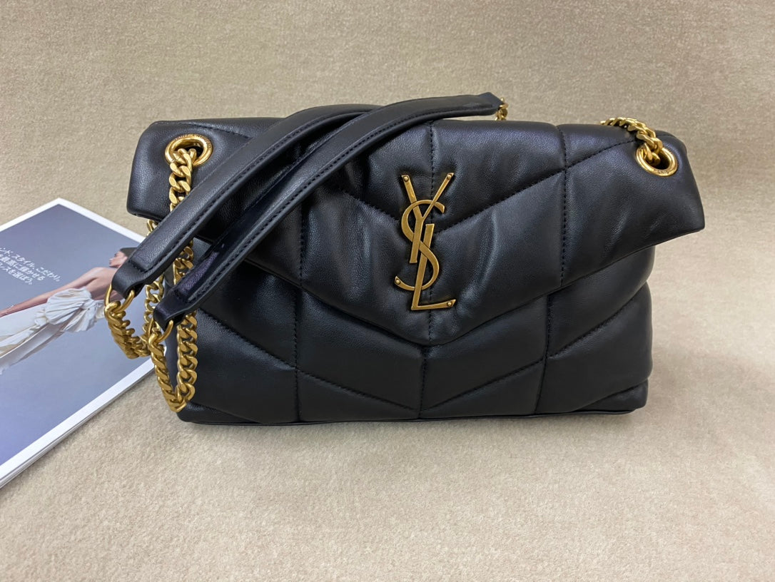Saint Laurent Loulou Puffer Small Bag in Quilted Lambskin - Black with Gold Hardware