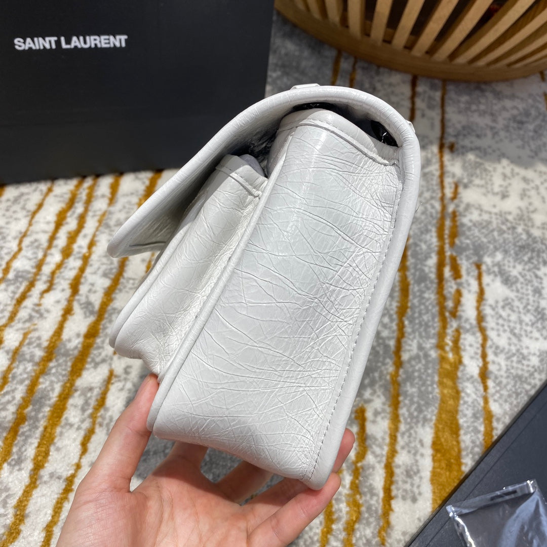 Saint Laurent Niki Baby Shoulder Bag in White Crinkled Vintage Leather - 22cm