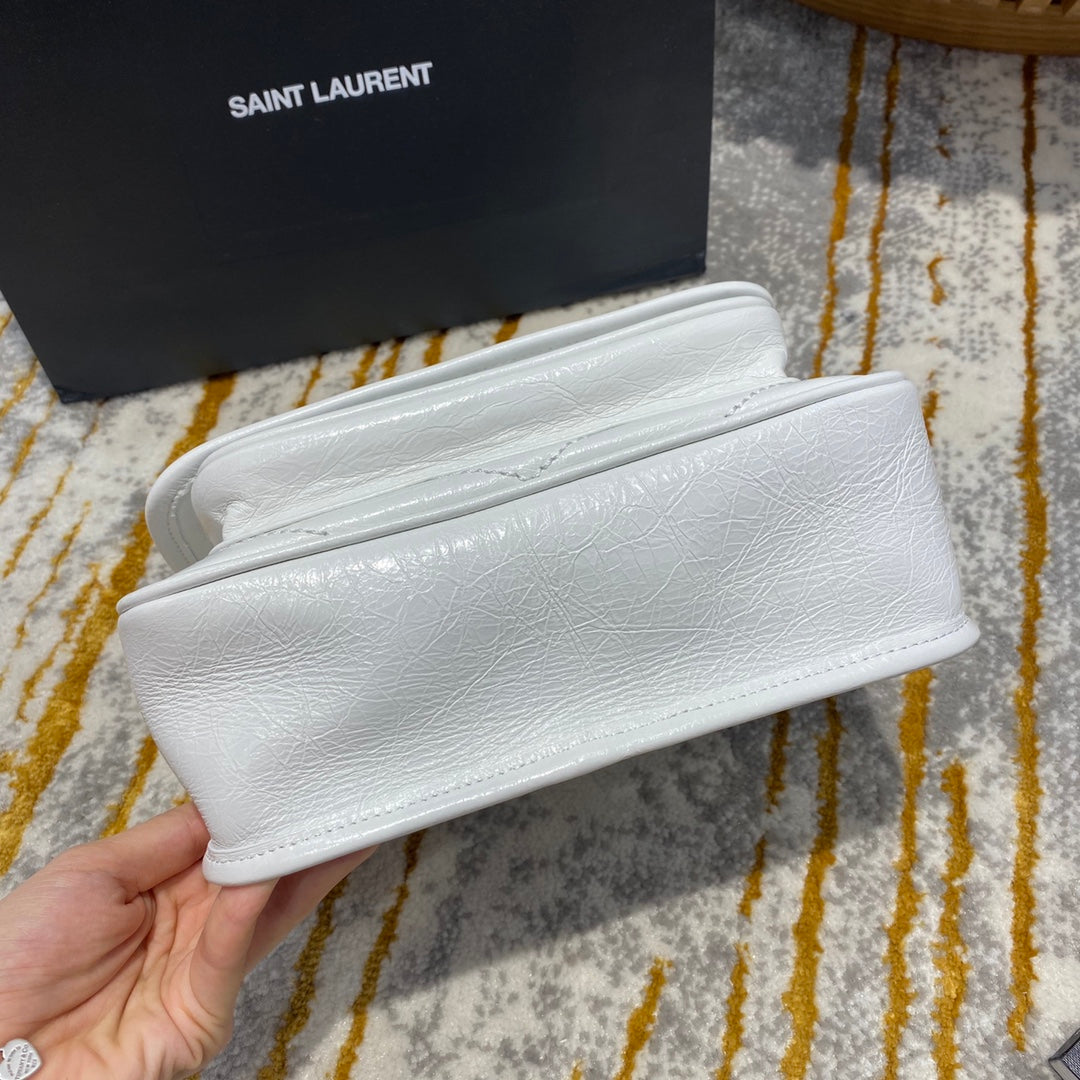 Saint Laurent Niki Baby Shoulder Bag in White Crinkled Vintage Leather - 22cm